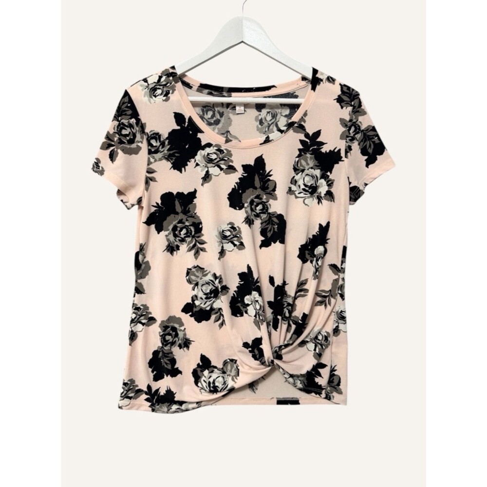 Candies Y2K Floral Twist Front Tee Size Medium Pink Black Roses Romantic